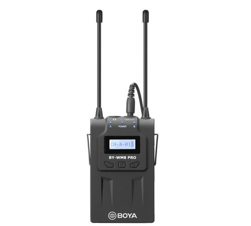 BOYA BY-WM8 PRO-K1 to bezprzewodowy zestaw mikrofon krawatowy z nadajnikiem oraz odbiornik do kamer, aparatów