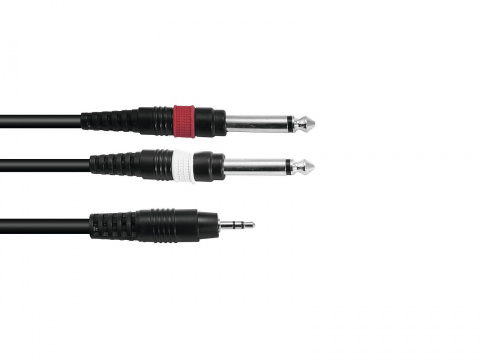 OMNITRONIC Kabel przejściówka Jack 3,5 mm / 2xJack 6,3mm 1,5 m bk