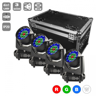 4x Moving Heads ZOOM 19x15W 3 Section (SET)