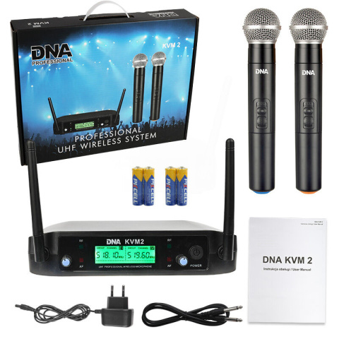 DNA KVM 2 mikrofon bezprzewodowy 2x nadajnik doręczny system nagłośnienia UHF 518-542 MHz